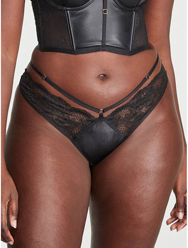 Комплект Білизни Victoria's Secret Very Sexy Faux Leather Strappy Open-Cup Demi Bra & Fishnet Floral Open Back Brazilian Panty_7