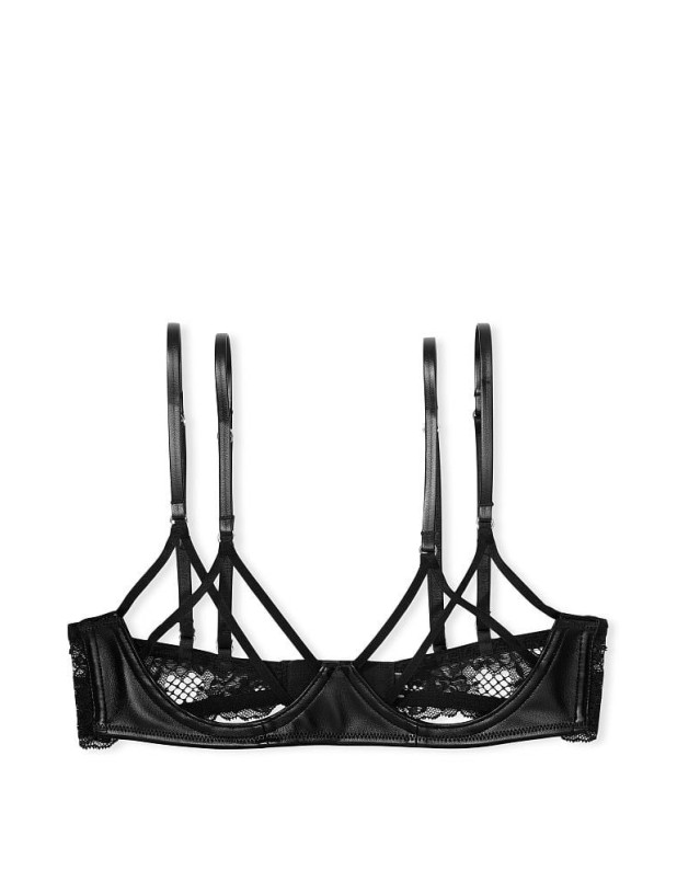 Комплект Білизни Victoria's Secret Very Sexy Faux Leather Strappy Open-Cup Demi Bra & Fishnet Floral Open Back Brazilian Panty_2
