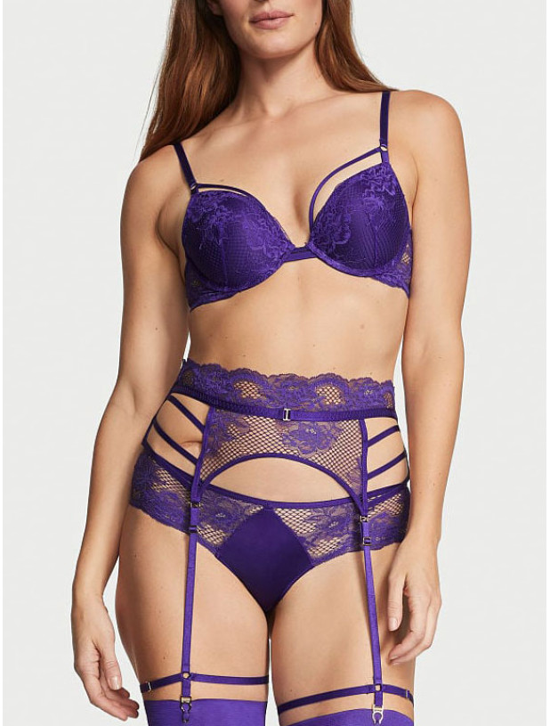 Комплект Білизни Victoria's Secret Very Sexy Push-Up Bra & Fishnet Floral Cheeky Panty & Fishnet Leather Garter Belt_4