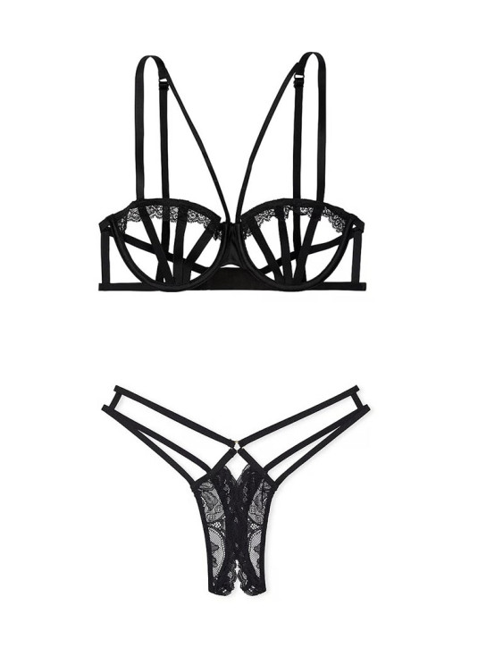 Комплект Білизни Victoria's Secret Very Sexy Strappy Balconette Bra & Crotchless Lace Strappy Thong Panty