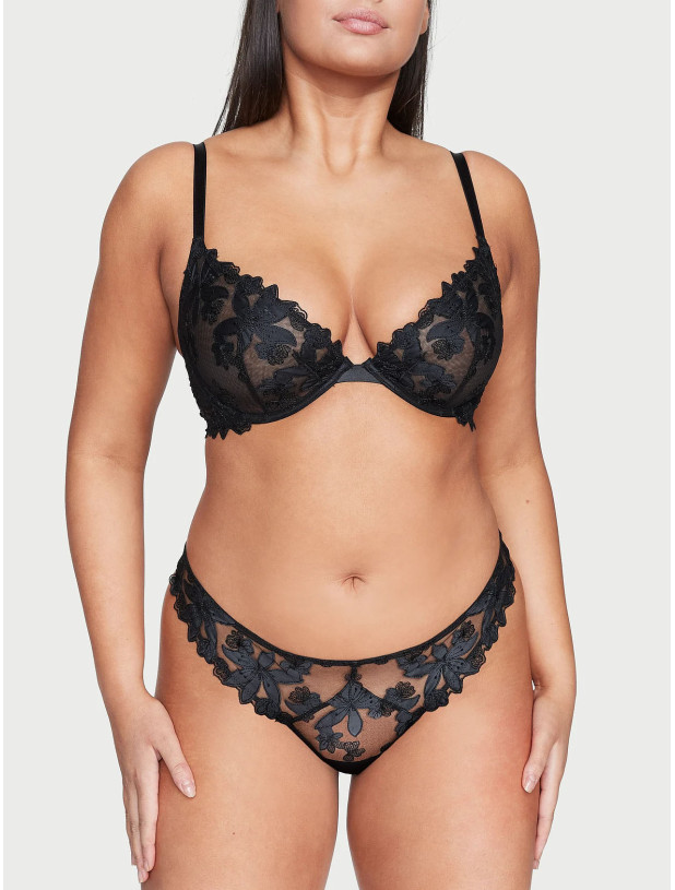 Комплект Білизни Victoria's Secret Very Sexy Ziggy Glam Floral Embroidery Unlined Demi Bra & Embroidered Thong Panty_8
