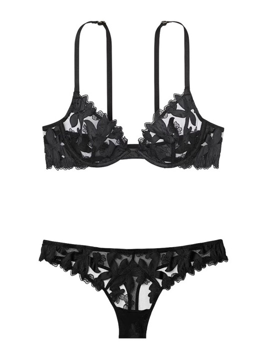 Комплект Білизни Victoria's Secret Very Sexy Ziggy Glam Floral Embroidery Unlined Demi Bra & Embroidered Thong Panty