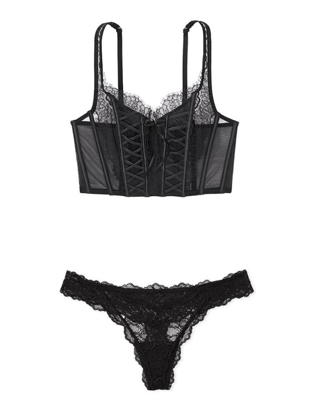 Комплект Білизни з Корсетом Victoria's Secret Dream Angels Unlined Lace-Up Corset Top & Floral Lace Thong Panty_2