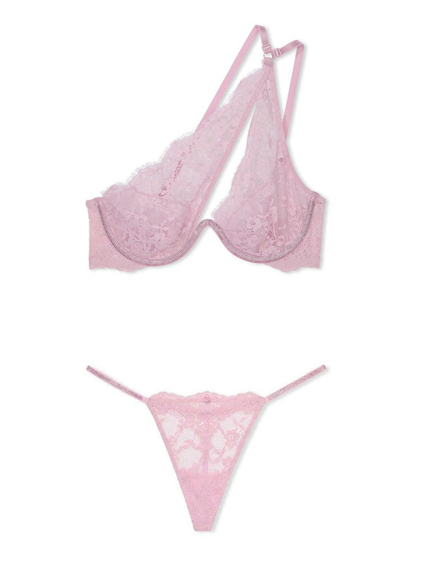 Комплект білизни Victoria's Secret Dream Angels Twinkle Lace One-Shoulder Monowire Bra & Twinkle Strap Lace V-String Panty_2