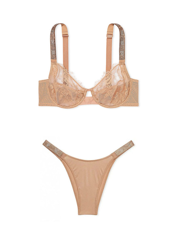 Комплект Білизни зі Стразами Victoria's Secret Very Sexy The Fabulous by Victoria’s Secret Unlined Shine Strap Rose Lace Full-Cup Bra & Shine Strap Brazilian Panty_3