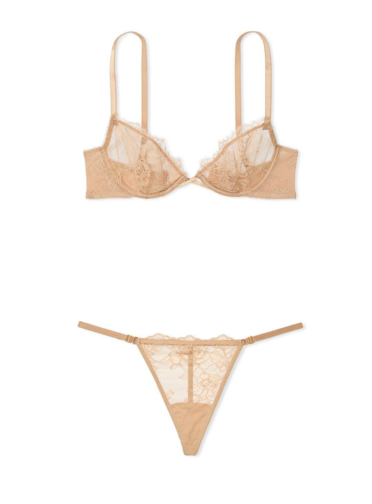 Комплект Білизни Victoria's Secret Very Sexy Rose Lace Unlined Low-Cut Demi Bra & Very Sexy Rose Lace Adjustable V-String Panty