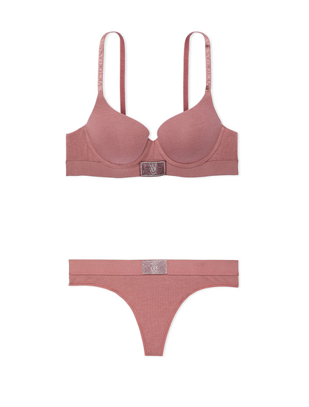 Комплект Білизни Victoria's Secret The T-shirt Shine Patch Push-Up Perfect Shape Bra & Logo Cotton Shine Patch Thong Panty_9