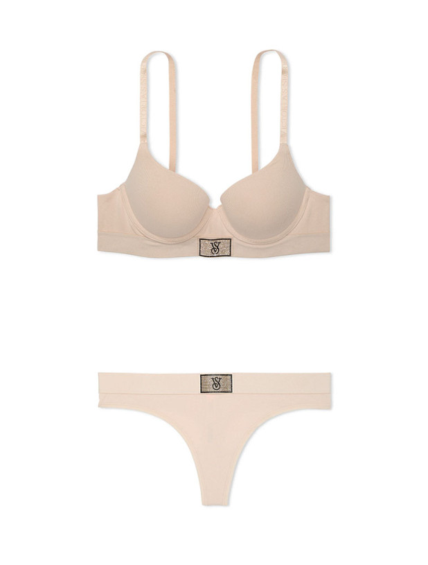 Комплект Білизни Victoria's Secret The T-shirt Shine Patch Push-Up Perfect Shape Bra & Logo Cotton Shine Patch Thong Panty_3