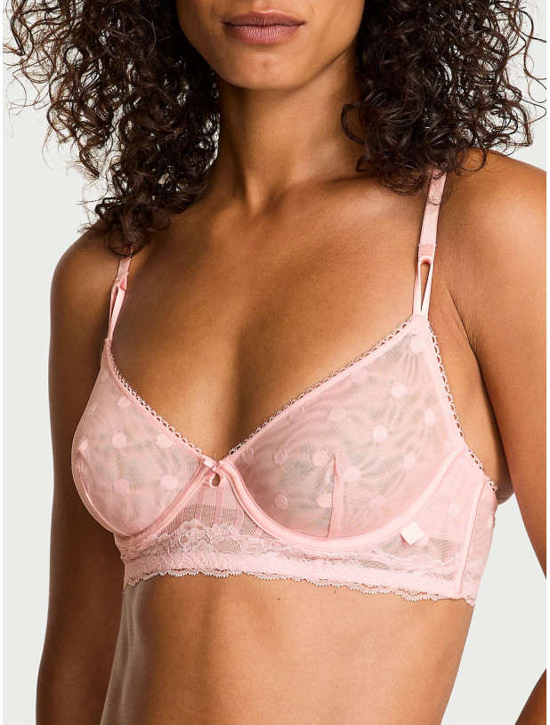 Комплект Белья с Кружевом Victoria's Secret Sexy Tee Sheer Heritage Unlined Demi Bra Top & Lacie Sheer Heritage String Thong Panty_4