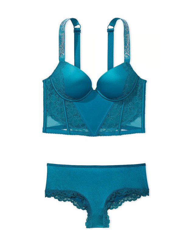 Комплект Білизни зі Стразами Victoria's Secret Very Sexy Shine Strap Lace Push-Up Corset Top & Lace-trim Cheeky Panty_2