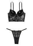 Комплект Білизни Victoria's Secret Very Sexy Midnight Affair Faux Patent Leather Push-Up Corset Top & Midnight Affair Embroidery Brazilian Panty_2