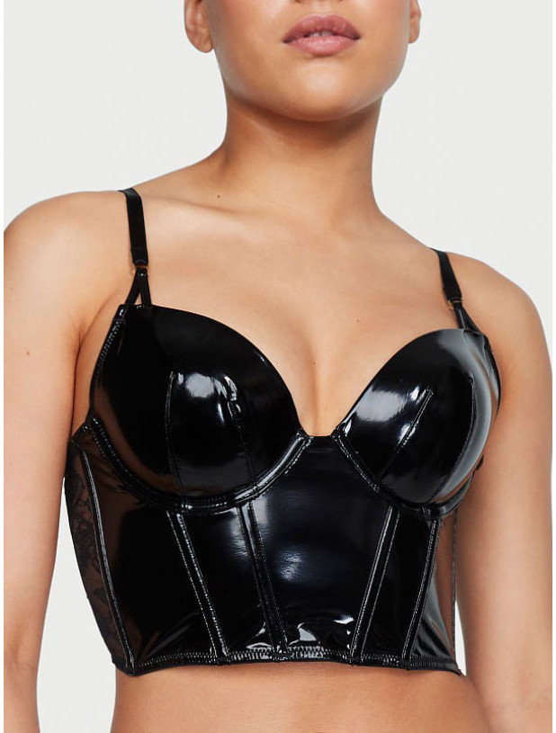 Комплект Білизни Victoria's Secret Very Sexy Midnight Affair Faux Patent Leather Push-Up Corset Top & Midnight Affair Embroidery Brazilian Panty_6