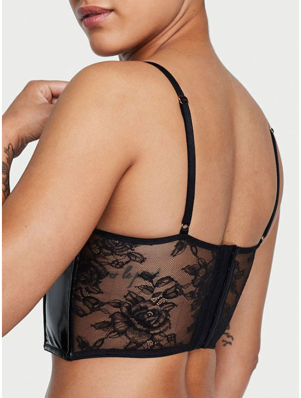 Комплект Білизни Victoria's Secret Very Sexy Midnight Affair Faux Patent Leather Push-Up Corset Top & Midnight Affair Embroidery Brazilian Panty_7