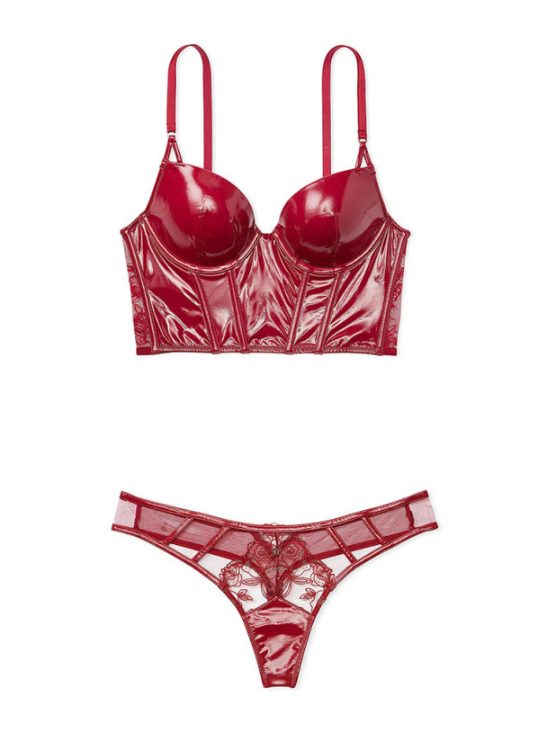 Комплект Білизни Victoria's Secret Very Sexy Midnight Affair Faux Patent Leather Push-Up Corset Top & Midnight Affair Thong Panty_3