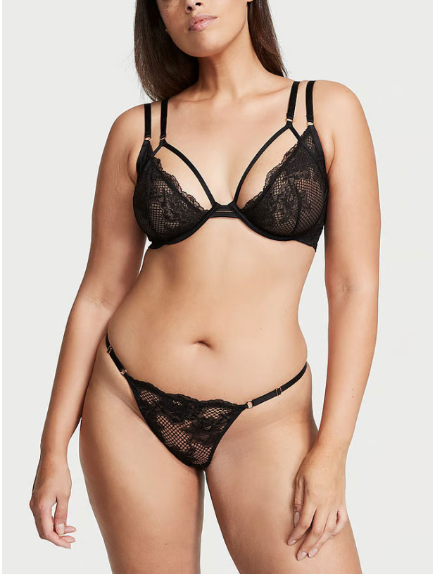 Комплект Білизни Victoria's Secret Very Sexy Fishnet Lace Unlined Low-Cut Demi Bra & Lace Adjustable V-String Panty_9