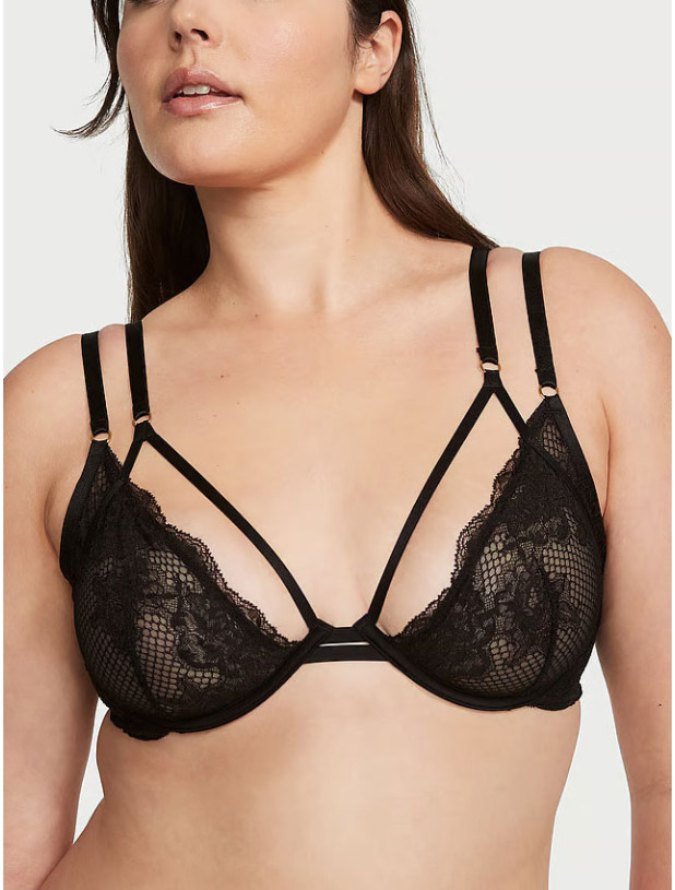 Комплект Білизни Victoria's Secret Very Sexy Fishnet Lace Unlined Low-Cut Demi Bra & Lace Adjustable V-String Panty_7