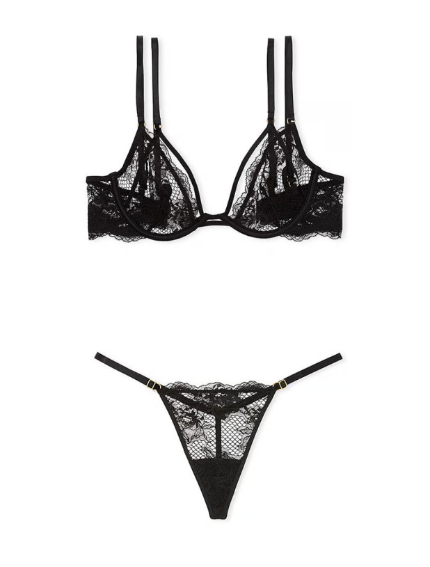 Комплект Білизни Victoria's Secret Very Sexy Fishnet Lace Unlined Low-Cut Demi Bra & Lace Adjustable V-String Panty_3