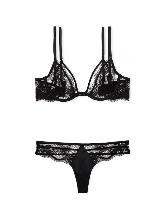 Комплект Білизни Victoria's Secret Very Sexy Fishnet Lace Unlined Low-Cut Demi Bra & Very Sexy Lace-Trim Thong Panty_2