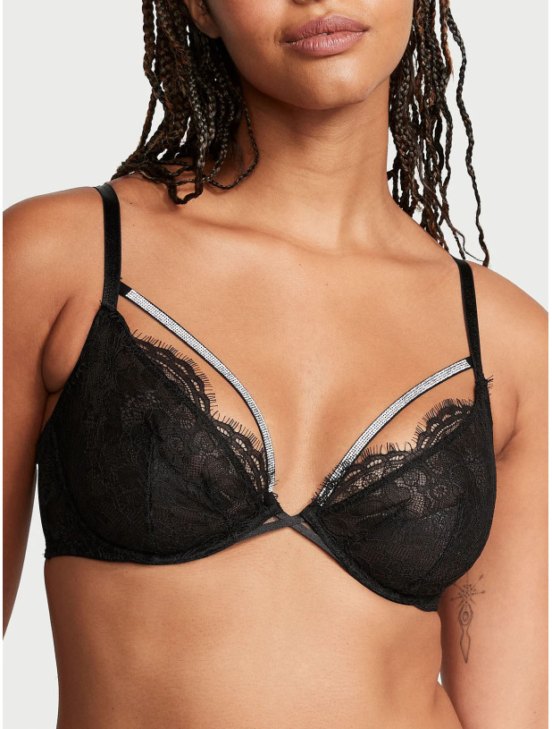 Комплект Білизни зі Стразами Victoria's Secret Very Sexy Shine Strappy Unlined Lace Low-Cut Demi Bra & Shine Strap Cutout Back Brazilian Panty_3