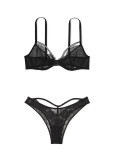 Комплект Білизни зі Стразами Victoria's Secret Very Sexy Shine Strappy Unlined Lace Low-Cut Demi Bra & Shine Strap Cutout Back Brazilian Panty_1