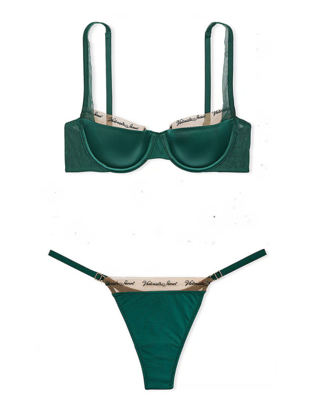 Комплект Білизни Victoria's Secret Very Sexy Smooth Logo Embroidery Lightly Lined Balconette Bra & Logo Embroidery Adjustable Thong Panty_2