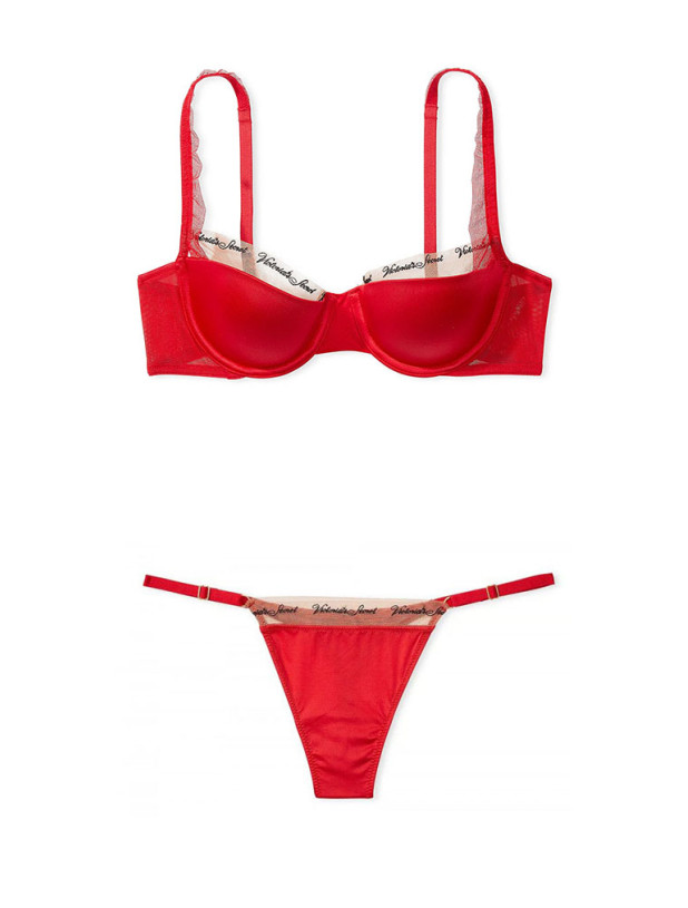 Комплект Білизни Victoria's Secret Very Sexy Smooth Logo Embroidery Lightly Lined Balconette Bra & Logo Embroidery Adjustable Thong Panty_5