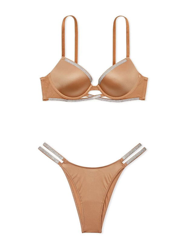 Комплект Білизни зі Стразами Victoria's Secret Very Sexy Shine Cradle Push-Up Bra & Shine Chain Strap Lace Brazilian Panty_2