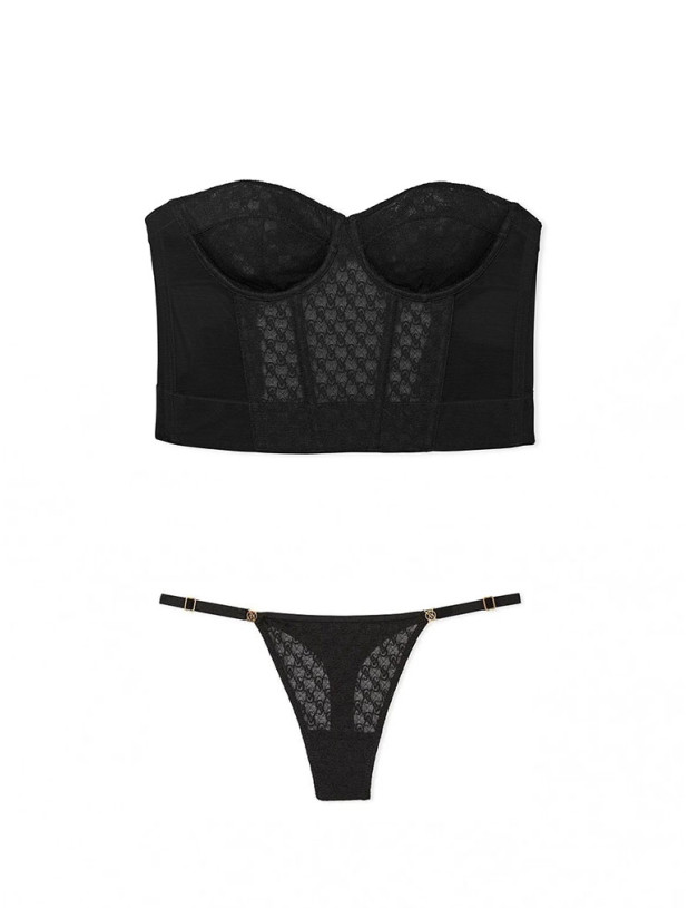 Комплект Білизни з Корсетом Victorias Secret Very Sexy Icon by Victoria's Secret VS Archives Monogram Corset Top & Lace Adjustable String Thong Panty_2