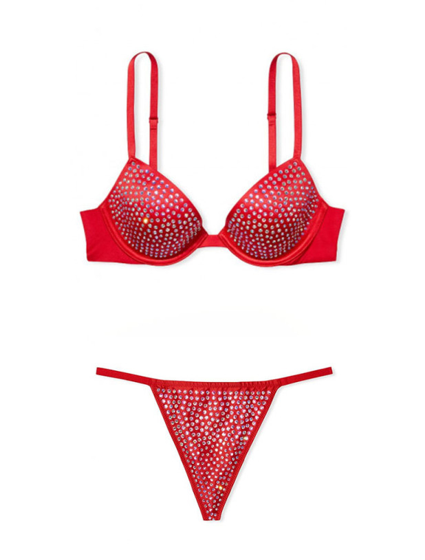 Комплект Білизни зі Стразами Victoria's Secret Very Sexy Lightly Lined Embellished Demi Bra & Subtle Shine V-String Panty_4