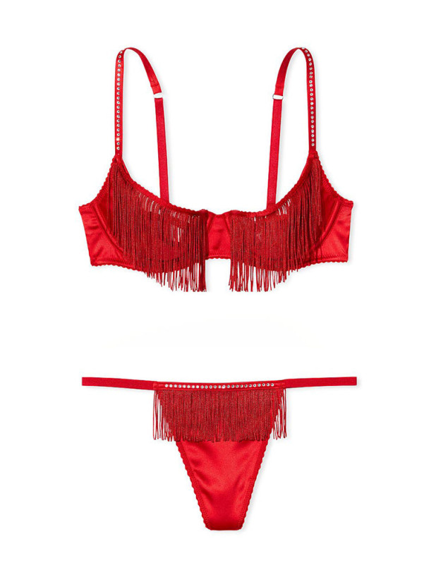 Комплект Білизни Victoria's Secret Very Sexy Fringe Open Quarter Cup Bra & Fringe V-string Panty_3