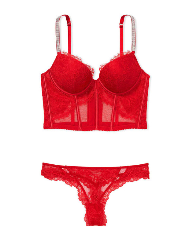 Комплект Білизни зі Стразами Victoria's Secret Very Sexy Shine Strap Push-Up Corset Top & Lace Cutout Thong Panty_2