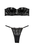 Комплект Білизни Victoria's Secret Very Sexy Faux Patent Leather Strapless Longline Balconette Bra & Midnight Affair Embroidery Brazilian Panty_2